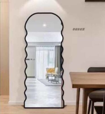 Wall Mounted Asymmetrical Walnut Wood Framed Bathroom Mirror Rustic Farmhouse Decor Mirror for Bedroom Living Room Entryway